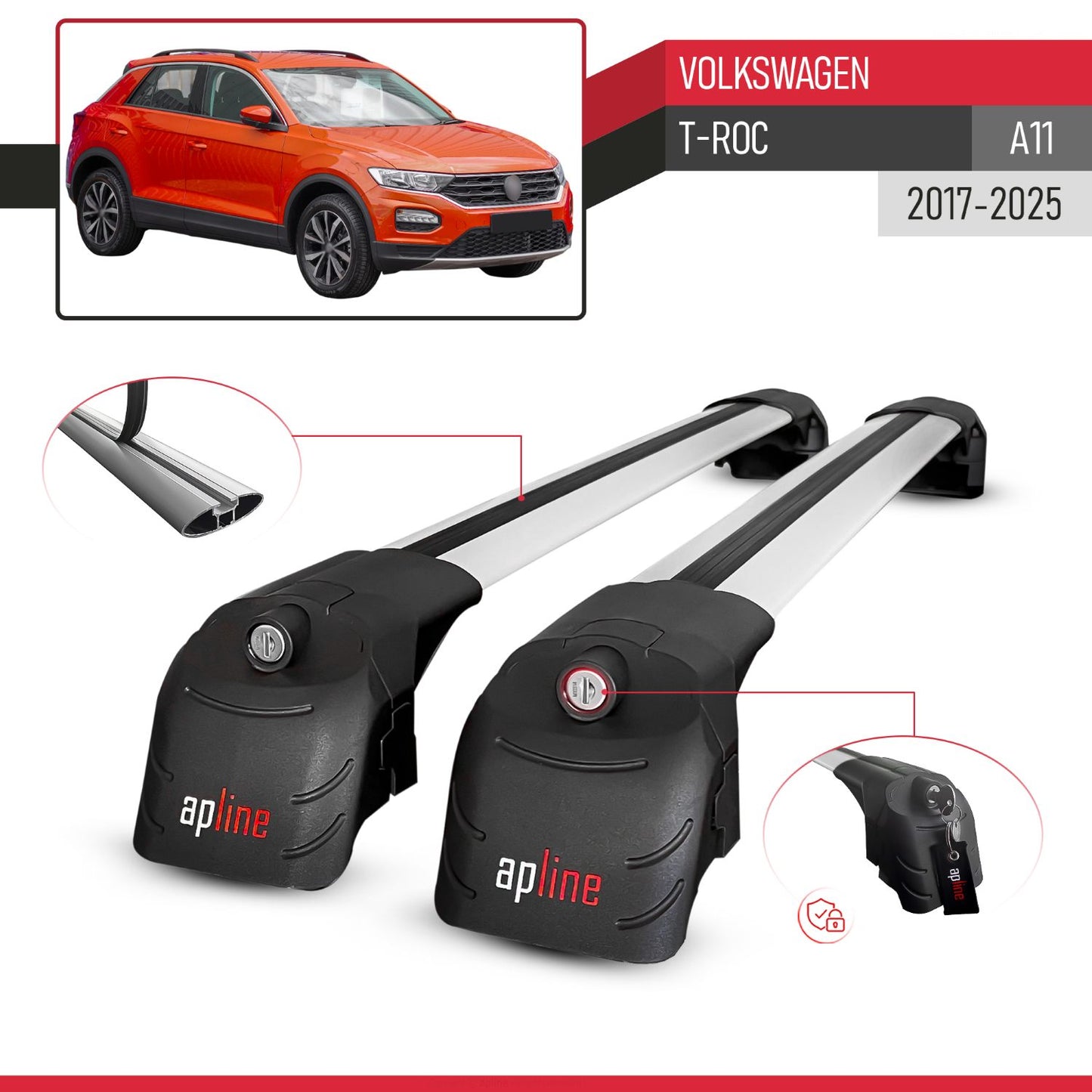 Compatible con Volkswagen T-Roc 2017-2025 ACE-2 Barras de Techo Auto Portaequipajes Barras Transversales Gris Aluminio 2 Barras