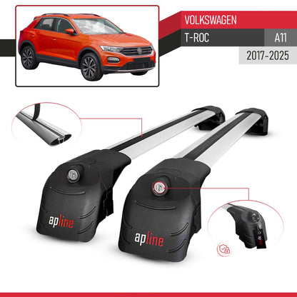 Compatible con Volkswagen T-Roc 2017-2025 ACE-2 Barras de Techo Auto Portaequipajes Barras Transversales Gris Aluminio 2 Barras