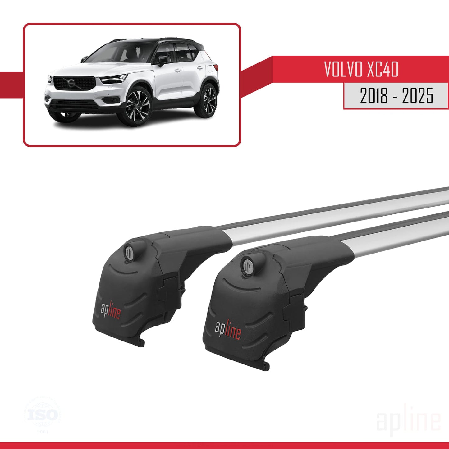 Compatible avec Volvo XC40 2018-2025 ACE-2 Barres de Toit Railing Porte-Bagages de Voiture Gris Aluminium 2 Barres