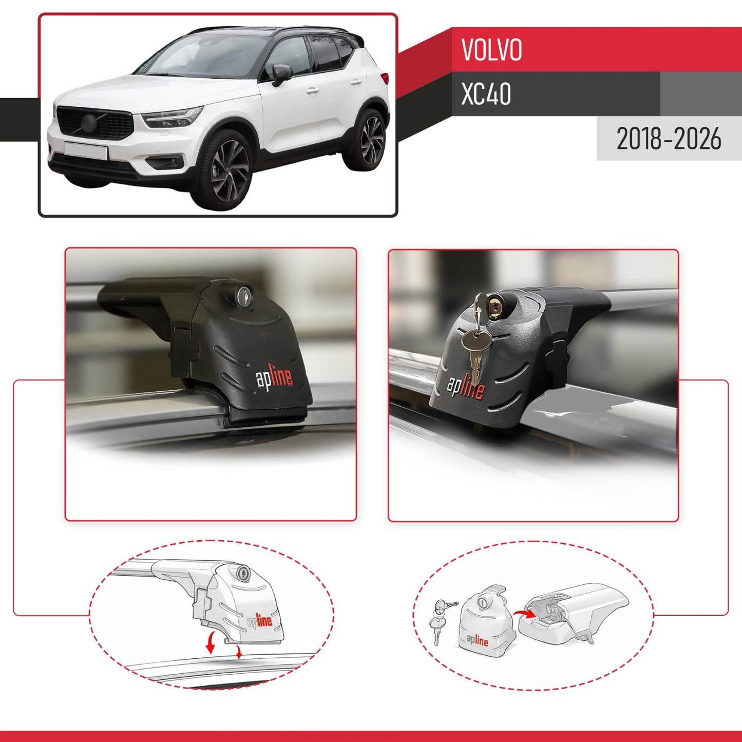 Compatible con Volvo XC40 2018-2025 ACE-2 Barras de Techo Auto Portaequipajes Barras Transversales Gris Aluminio 2 Barras