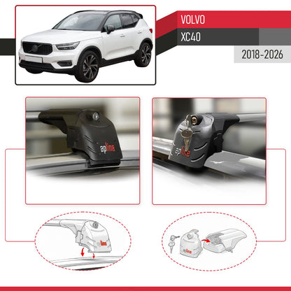 Compatible con Volvo XC40 2018-2025 ACE-2 Barras de Techo Auto Portaequipajes Barras Transversales Gris Aluminio 2 Barras