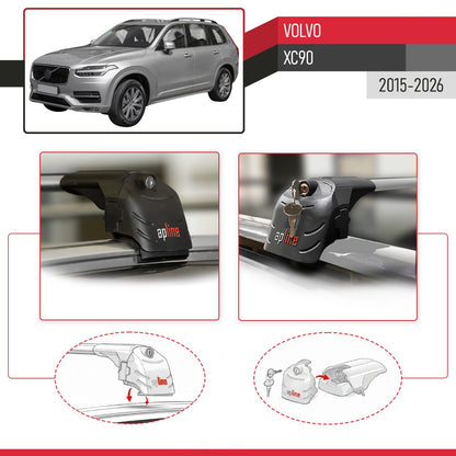 Compatible con Volvo XC90 II 2015-2025 ACE-2 Barras de Techo Auto Portaequipajes Barras Transversales Gris Aluminio 2 Barras