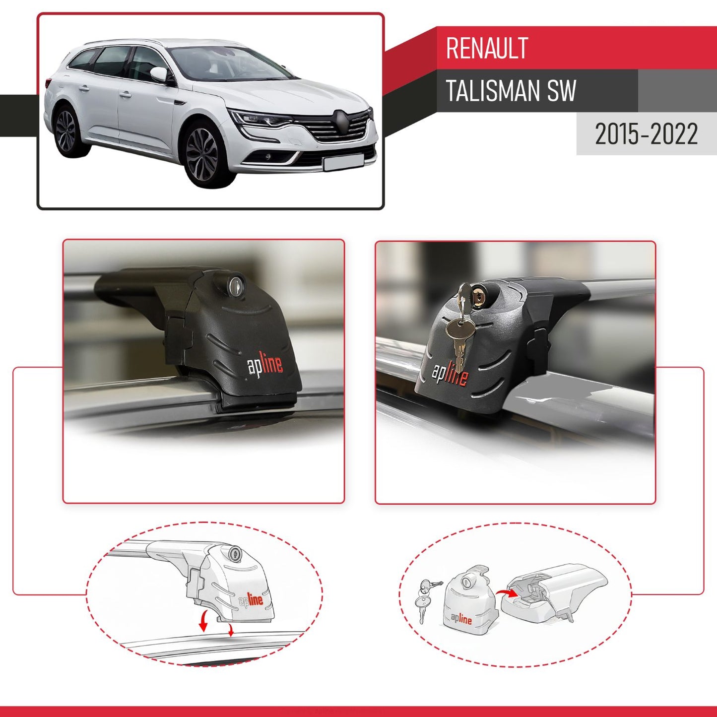 Compatible con Renault Talisman Familiar 2015-2022 ACE-2 Barras de Techo Auto Portaequipajes Barras Transversales Gris Aluminio 2 Barras
