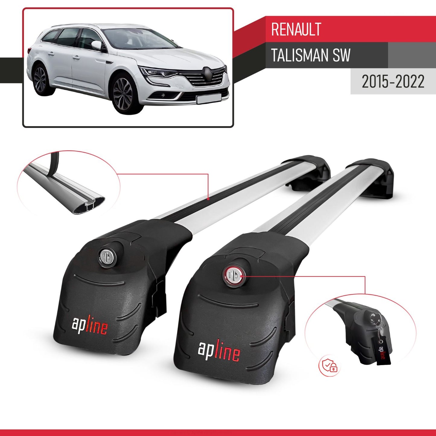 Compatible con Renault Talisman Familiar 2015-2022 ACE-2 Barras de Techo Auto Portaequipajes Barras Transversales Gris Aluminio 2 Barras