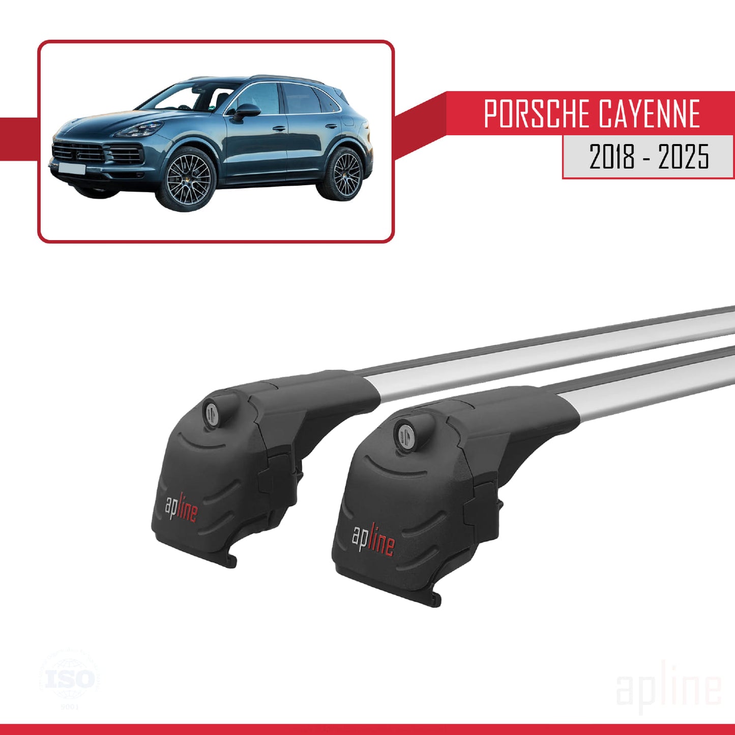 Compatible with Porsche Cayenne 3 (9YA) 2018-2025 ACE-2 Car Roof Rack Cross Bar Grey Aluminium 2 Bars