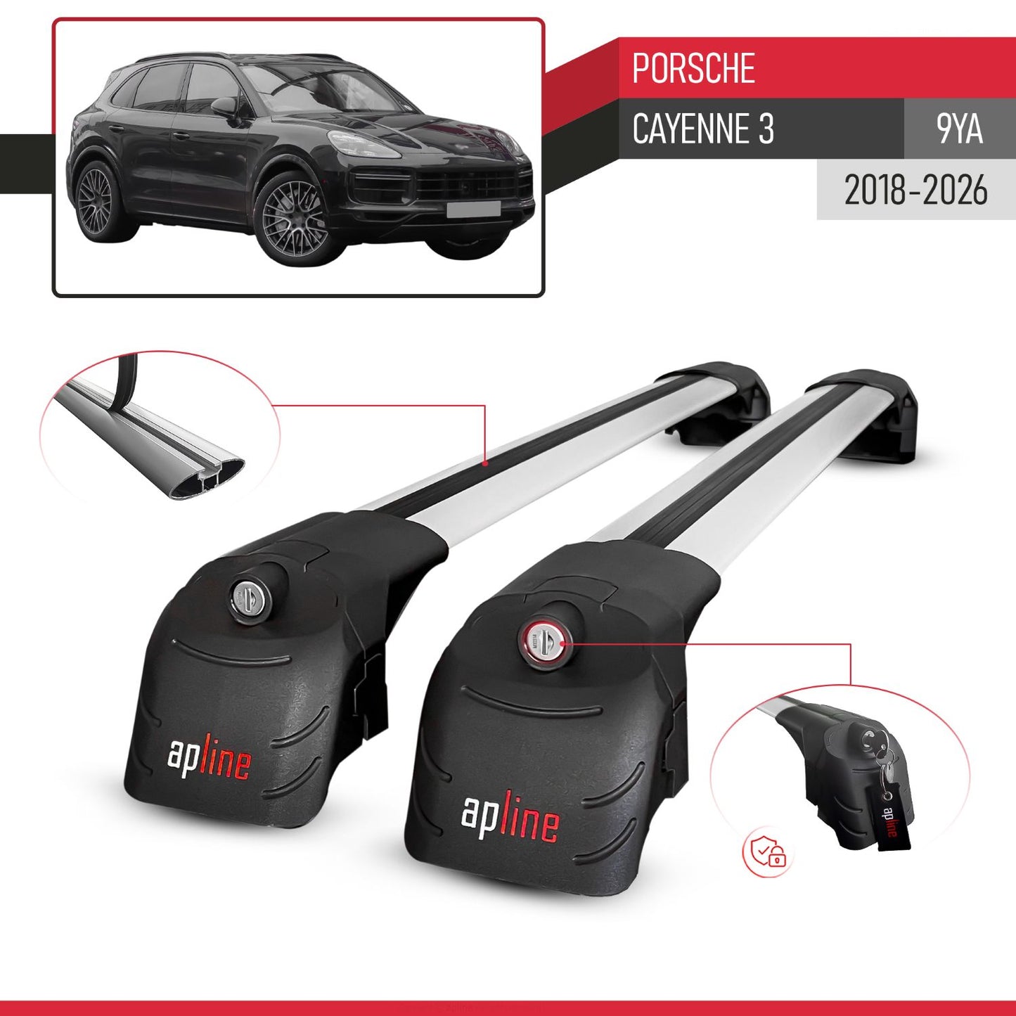 Compatible con Porsche Cayenne 3 (9YA) 2018-2025 ACE-2 Barras de Techo Auto Portaequipajes Barras Transversales Gris Aluminio 2 Barras