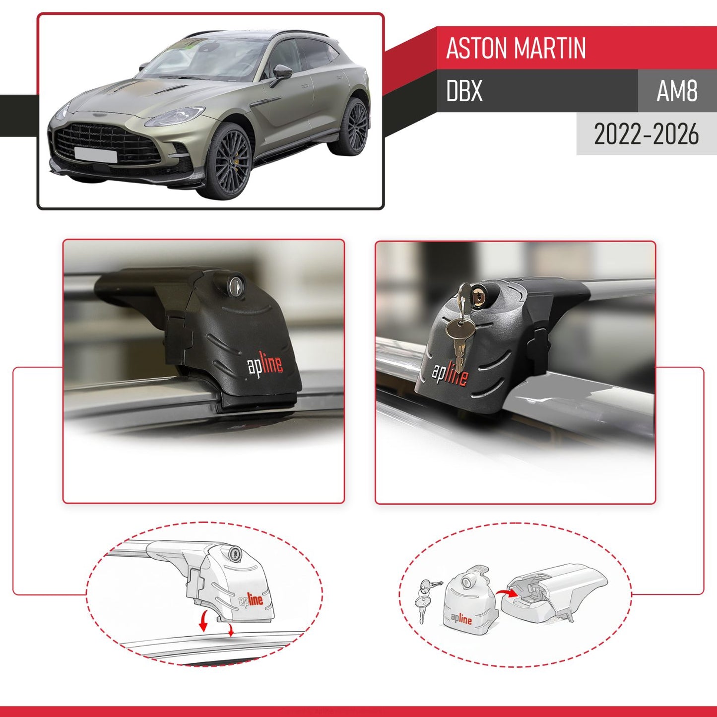 Compatible con Aston Martin (DBX707) 2022-2025 ACE-2 Barras de Techo Auto Portaequipajes Barras Transversales Gris Aluminio 2 Barras