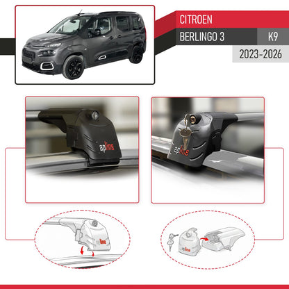 Compatible with Citroen Berlingo 3 (K9) 2023-2025 ACE-2 Car Roof Rack Cross Bar Grey Aluminium 2 Bars