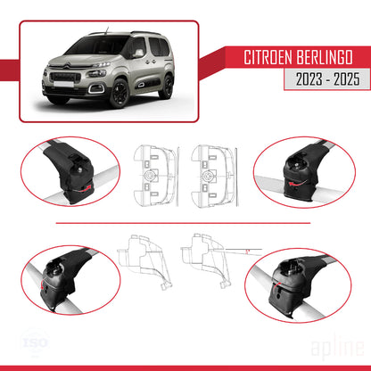 Compatibile con Citroen Berlingo 3 (K9) 2023-2025 ACE-2 Barre portatutto Portapacchi per auto Alluminio grigio 2 barre