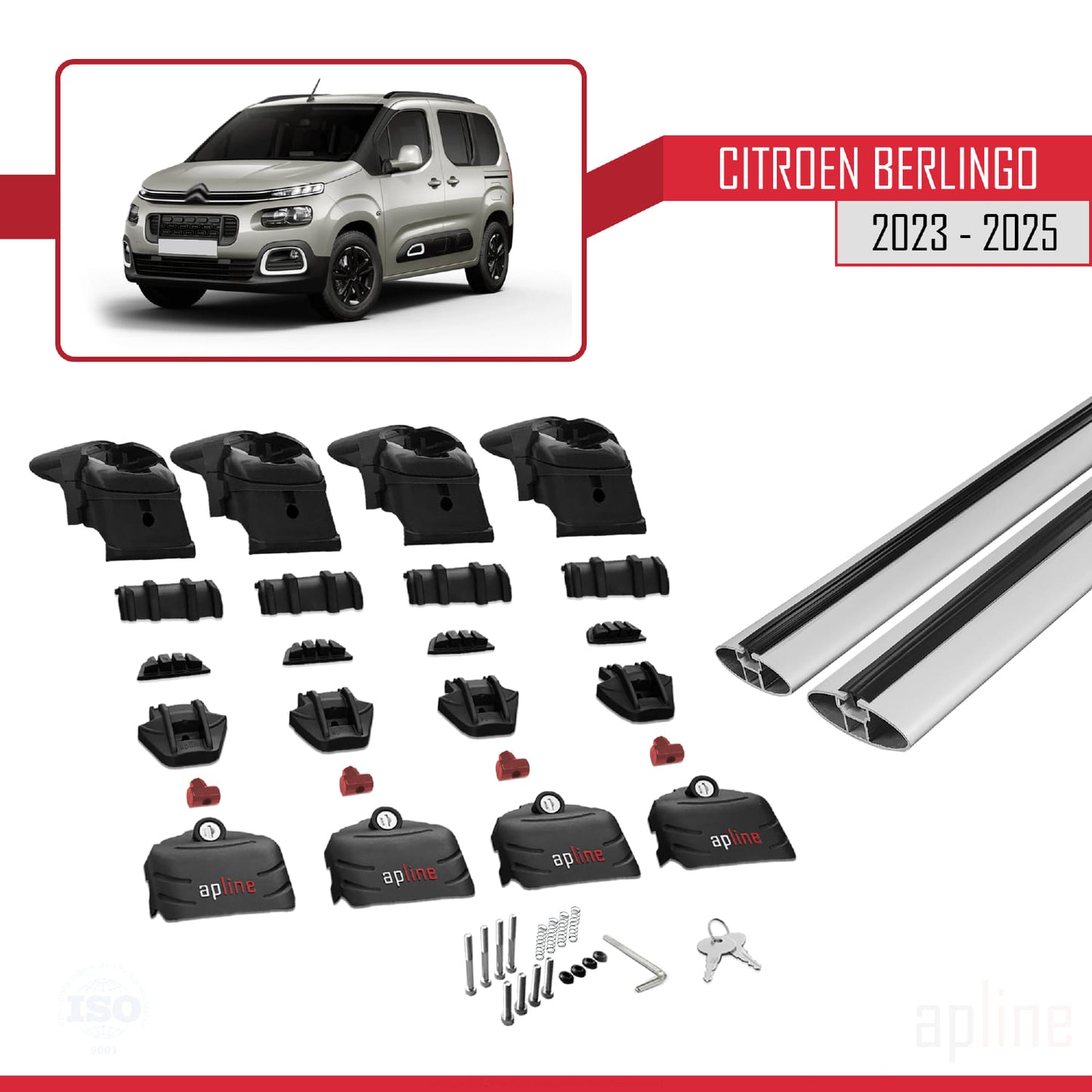 Compatibile con Citroen Berlingo 3 (K9) 2023-2025 ACE-2 Barre portatutto Portapacchi per auto Alluminio grigio 2 barre
