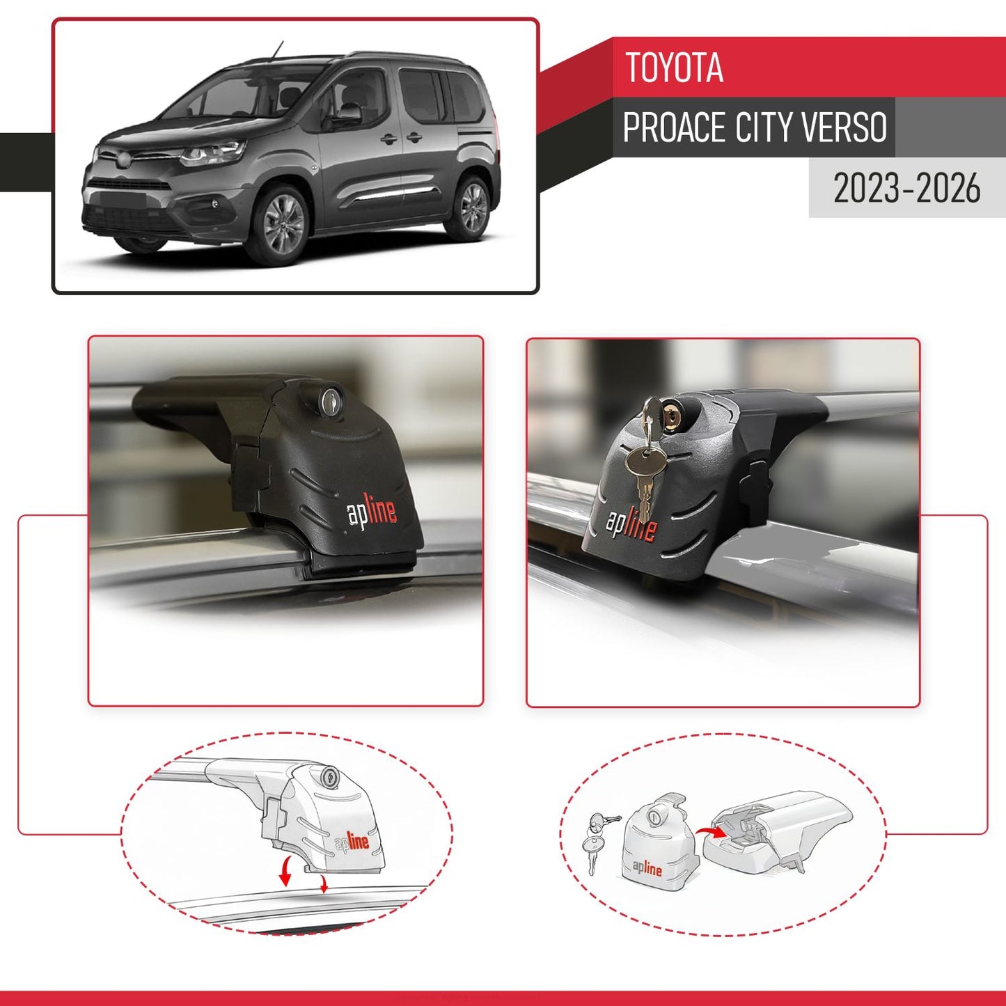 Compatible con Toyota Proace City Verso 2023-2025 ACE-2 Barras de Techo Auto Portaequipajes Barras Transversales Gris Aluminio 2 Barras
