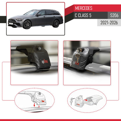 Compatible con Mercedes Clase C 5 (S206) 2022-2025 ACE-2 Barras de Techo Auto Portaequipajes Barras Transversales Gris Aluminio 2 Barras