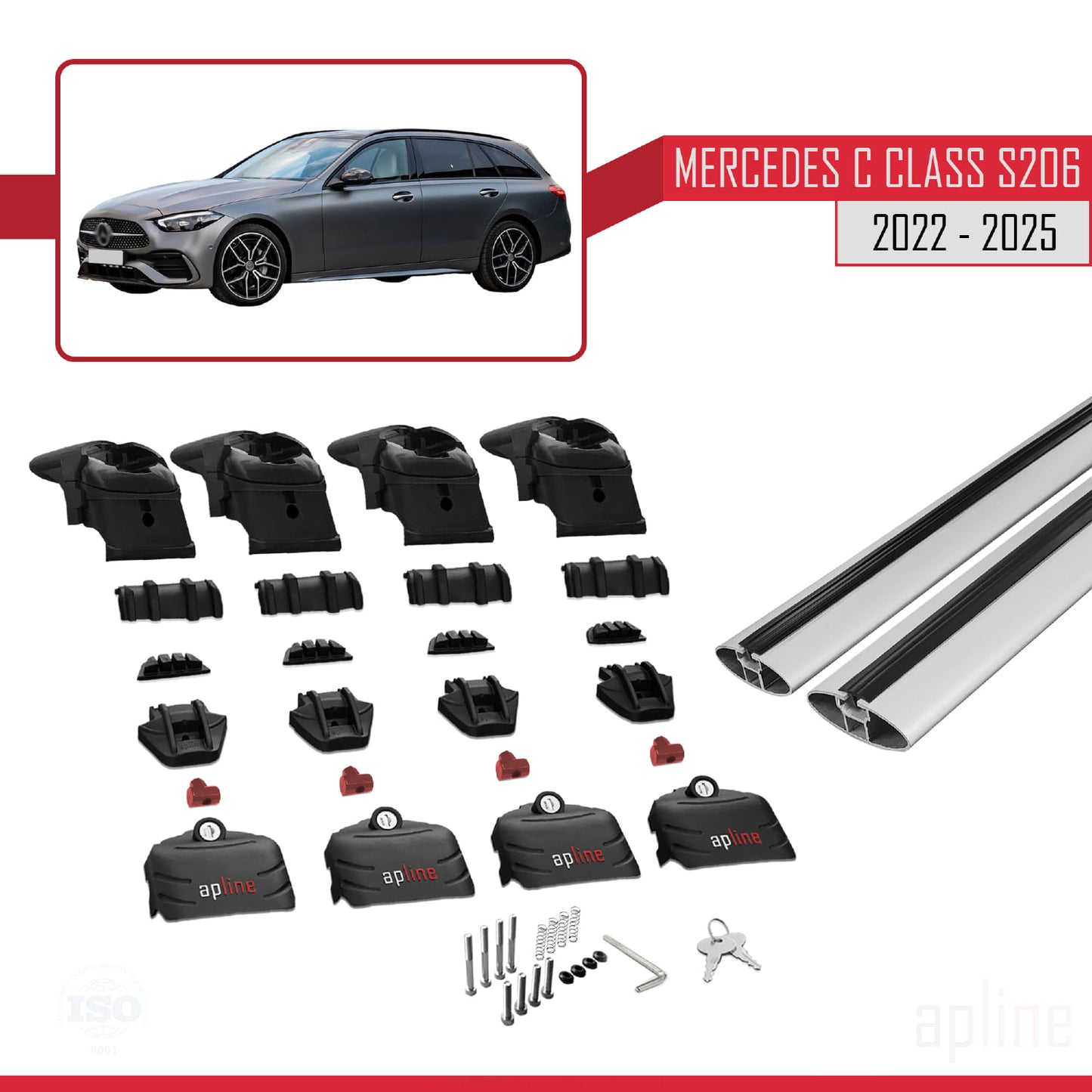 Compatible avec Mercedes Classe C 5 (S206) 2022-2025 ACE-2 Barres de Toit Railing Porte-Bagages de Voiture Gris Aluminium 2 Barres