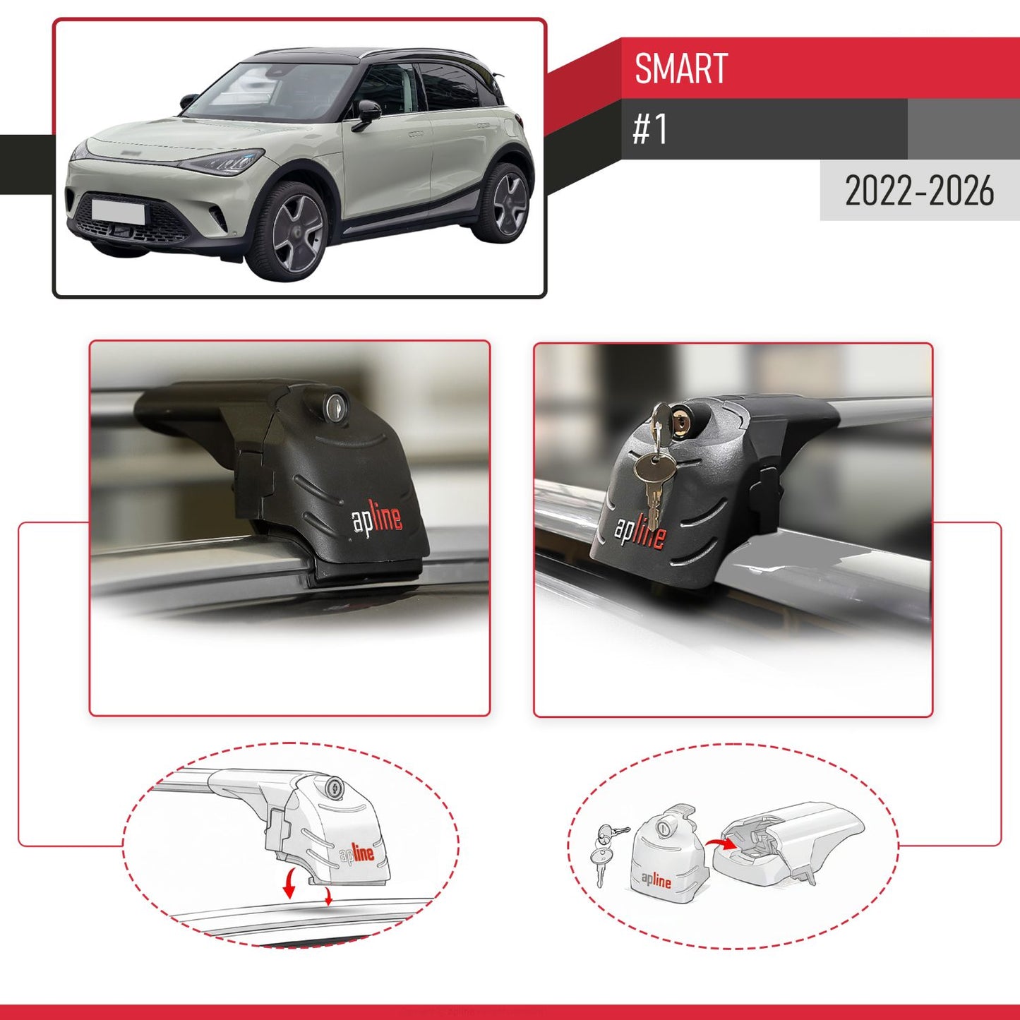 Compatible con Smart #1 2022-2024 ACE-2 Barras de Techo Auto Portaequipajes Barras Transversales Gris Aluminio 2 Barras