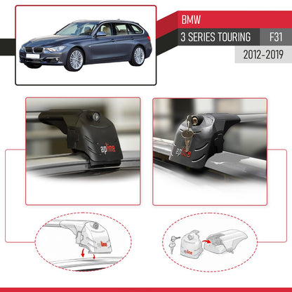 Compatible con BMW Serie 3 (F31) Touring 2012-2019 ACE-2 Barras de Techo Auto Portaequipajes Barras Transversales Gris Aluminio 2 Barras