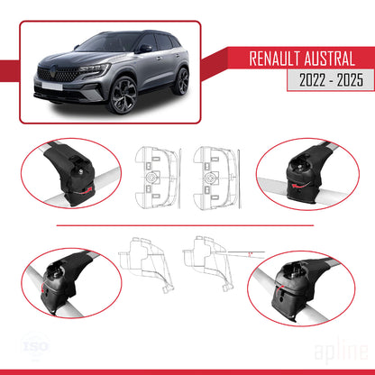 Compatible avec Renault Austral (RHN) 2022-2025 ACE-2 Barres de Toit Railing Porte-Bagages de Voiture Gris Aluminium 2 Barres