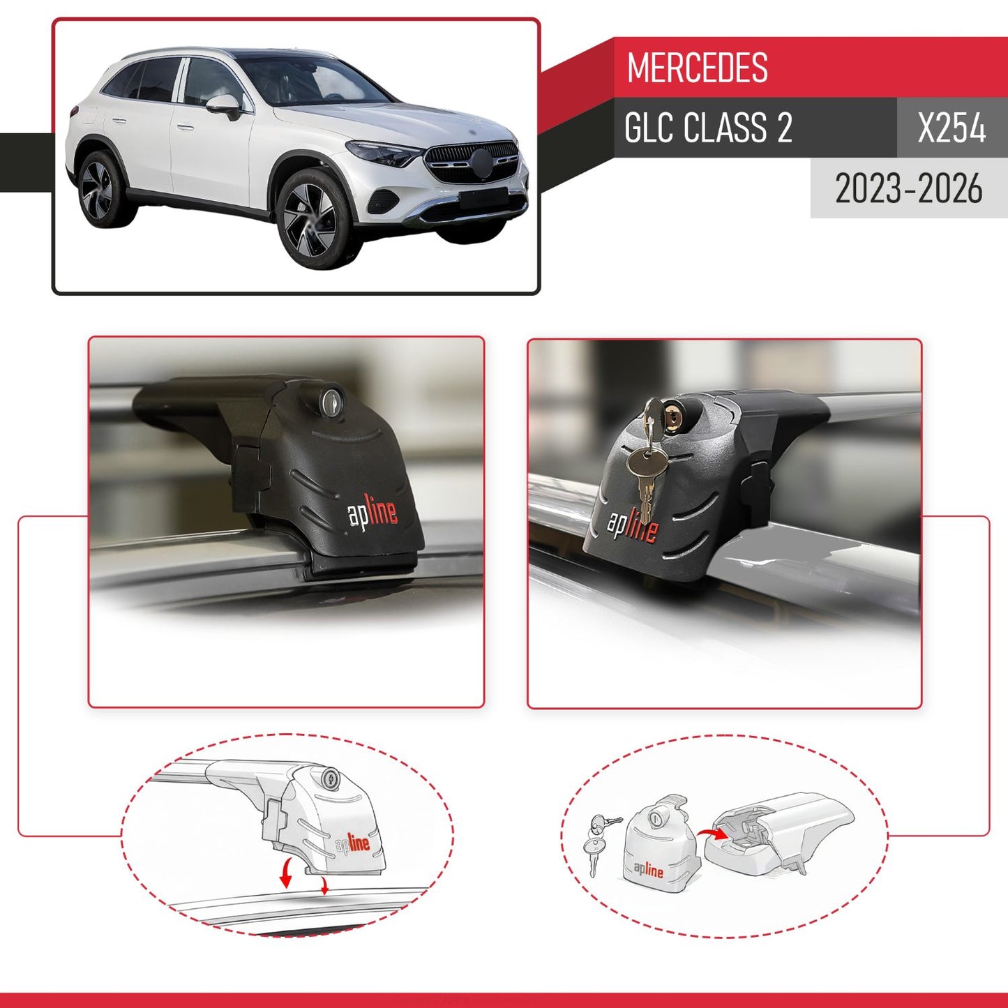 Compatible con Mercedes Clase GLC 2 (X254) 2023-2025 ACE-2 Barras de Techo Auto Portaequipajes Barras Transversales Gris Aluminio 2 Barras