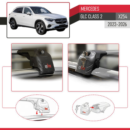 Compatible con Mercedes Clase GLC 2 (X254) 2023-2025 ACE-2 Barras de Techo Auto Portaequipajes Barras Transversales Gris Aluminio 2 Barras