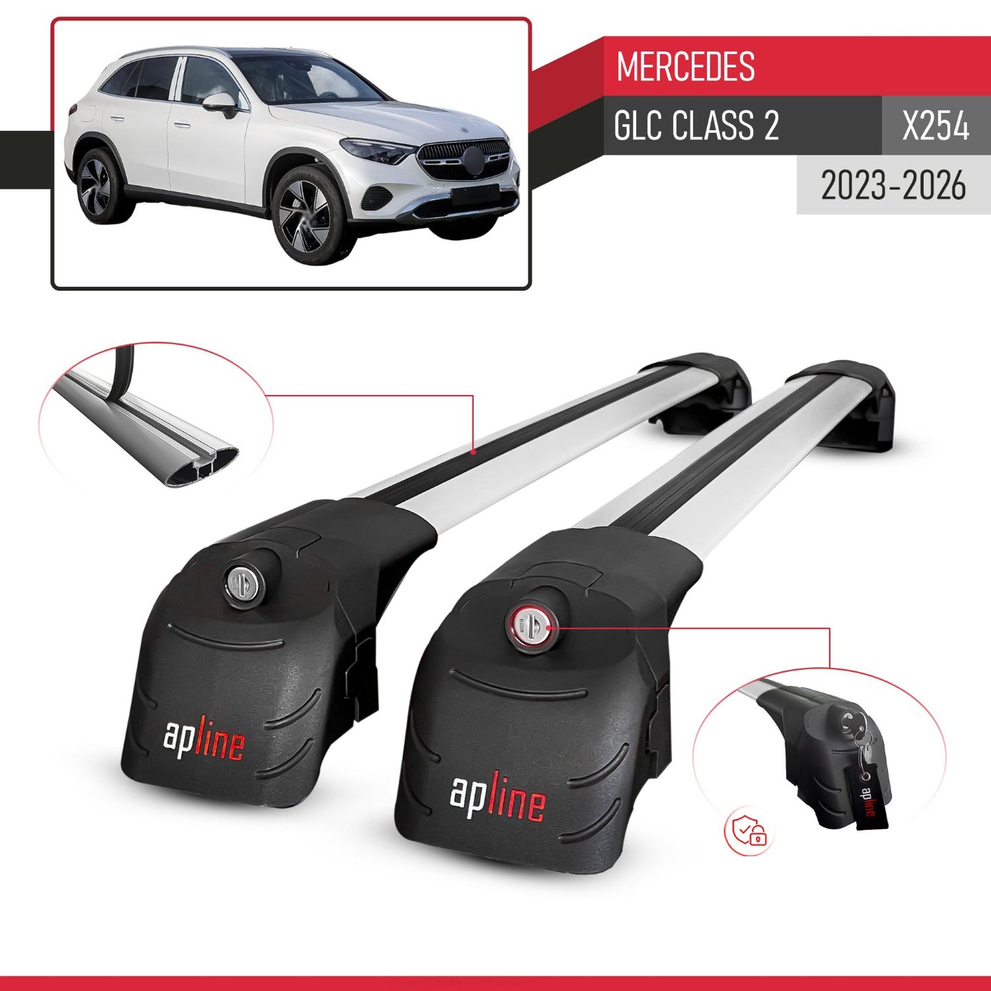 Compatible con Mercedes Clase GLC 2 (X254) 2023-2025 ACE-2 Barras de Techo Auto Portaequipajes Barras Transversales Gris Aluminio 2 Barras