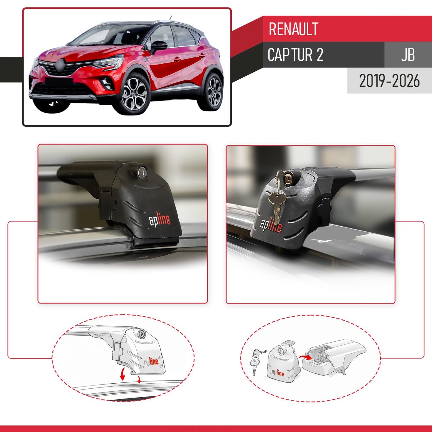Compatible con Renault Captur 2 2019-2025 ACE-2 Barras de Techo Auto Portaequipajes Barras Transversales Gris Aluminio 2 Barras