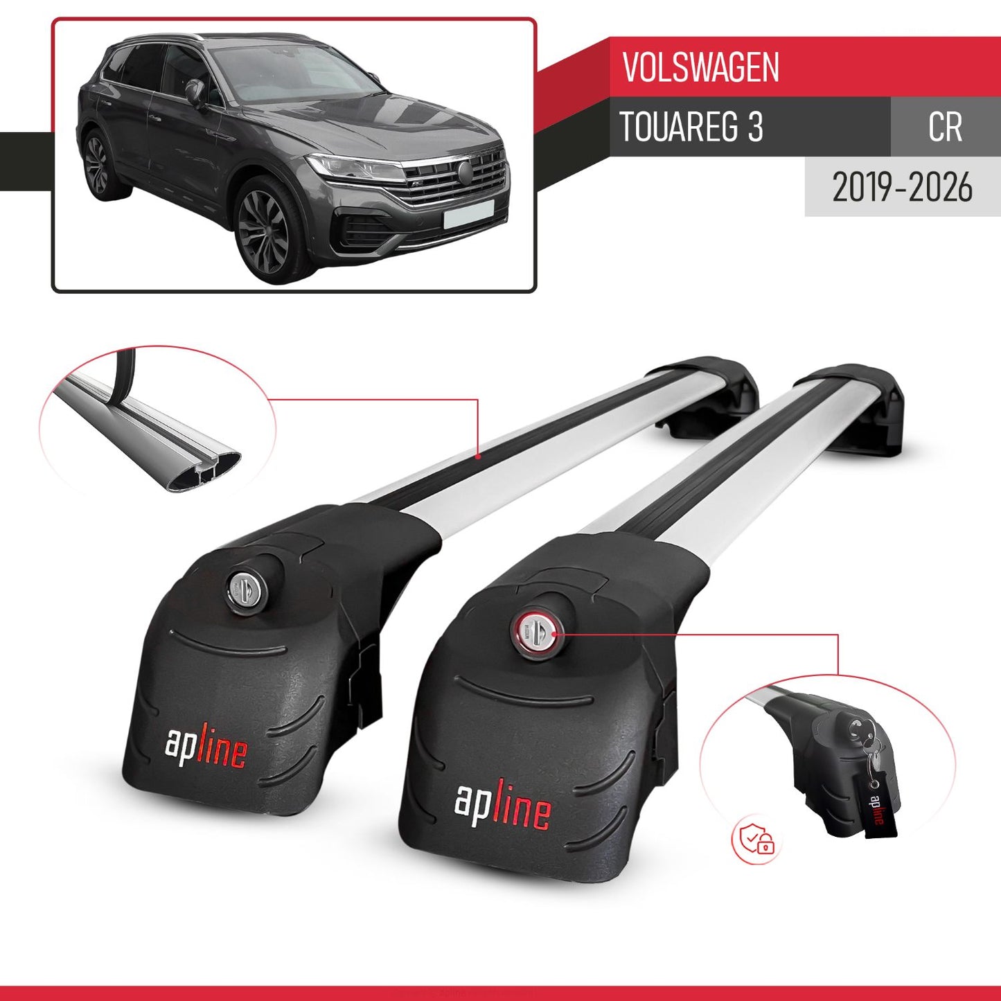 Compatible con Volkswagen Touareg 3 (CR) 2019-2025 ACE-2 Barras de Techo Auto Portaequipajes Barras Transversales Gris Aluminio 2 Barras