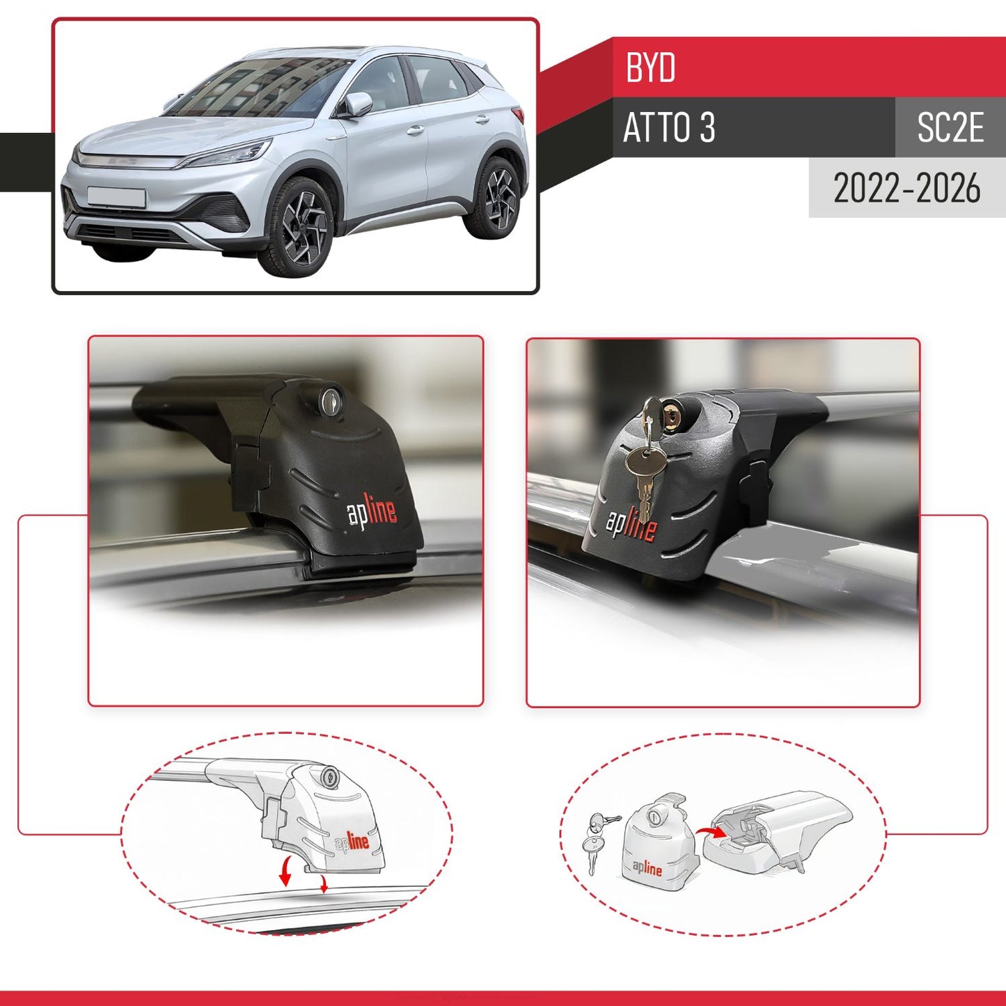 Compatible con BYD Atto 3 2022-2025 ACE-2 Barras de Techo Auto Portaequipajes Barras Transversales Gris Aluminio 2 Barras