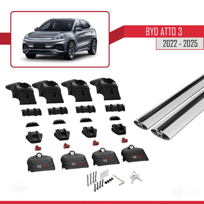 Kompatibel mit BYD Atto 3 2022-2025 ACE-2 Dachgepäckträger, Reling, Gepäckträger, graues Aluminium, 2 Stangen