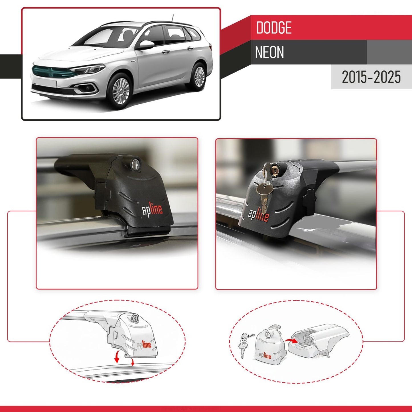 Compatible con Dodge Neon 2015-2025 ACE-2 Barras de Techo Auto Portaequipajes Barras Transversales Gris Aluminio 2 Barras