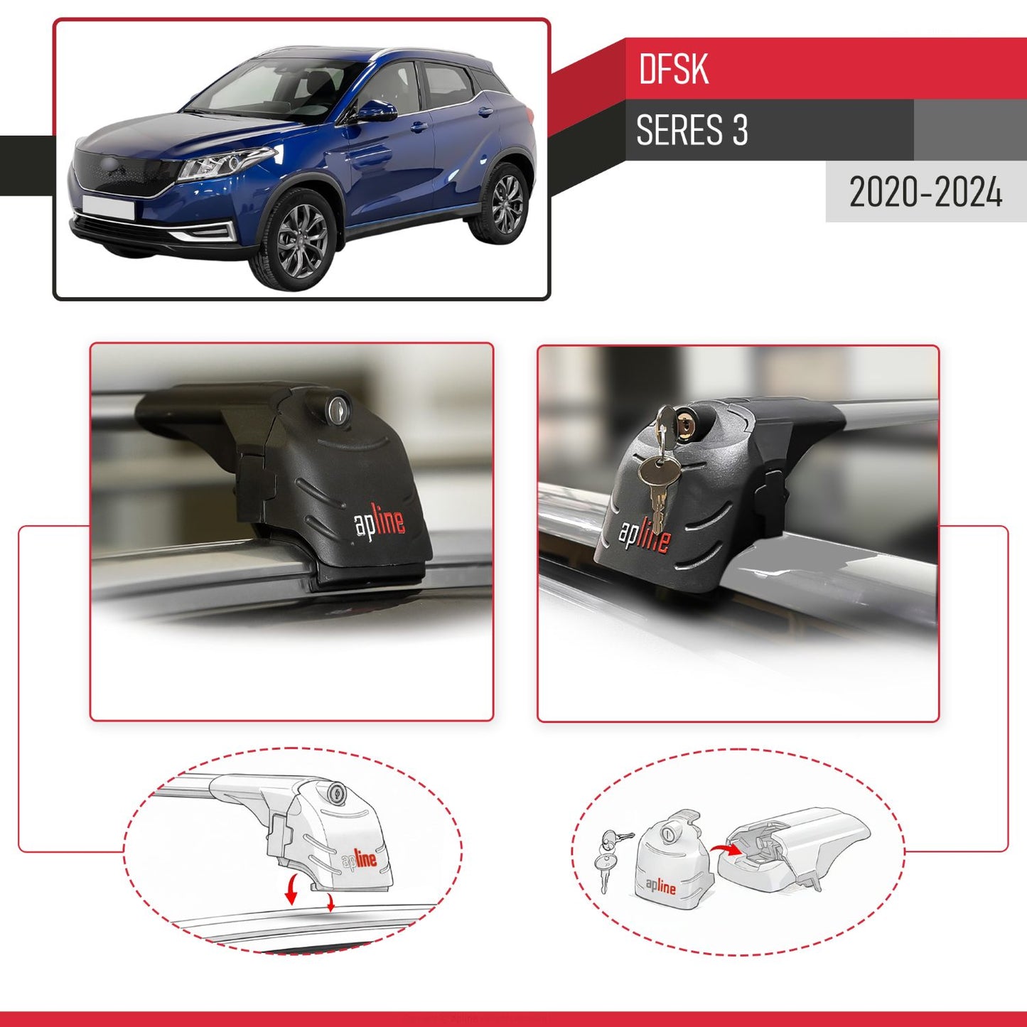 Compatible con DFSK Glory/Seres 3 2020-2025 ACE-2 Barras de Techo Auto Portaequipajes Barras Transversales Gris Aluminio 2 Barras