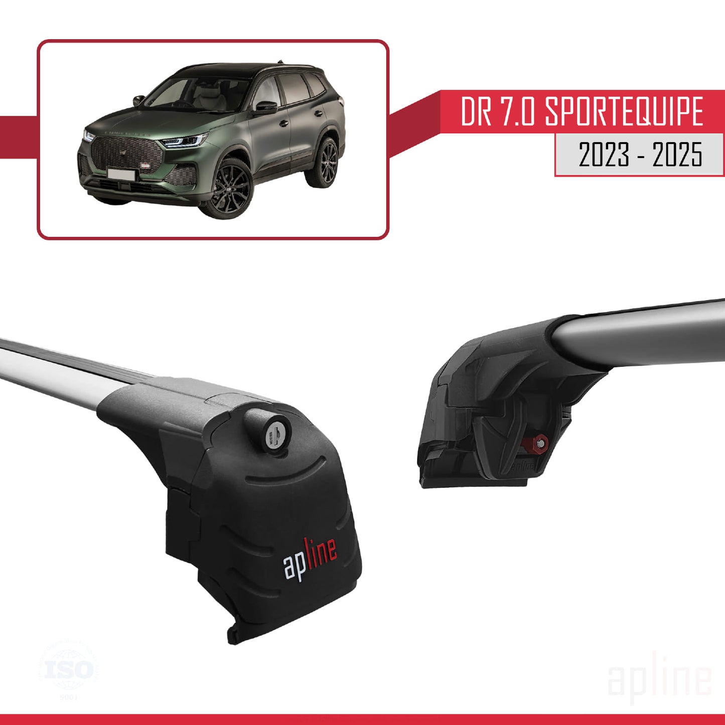 Compatible avec DR 7.0 Sportequipe 7 (It) 2023-2025 ACE-2 Barres de Toit Railing Porte-Bagages de Voiture Gris Aluminium 2 Barres