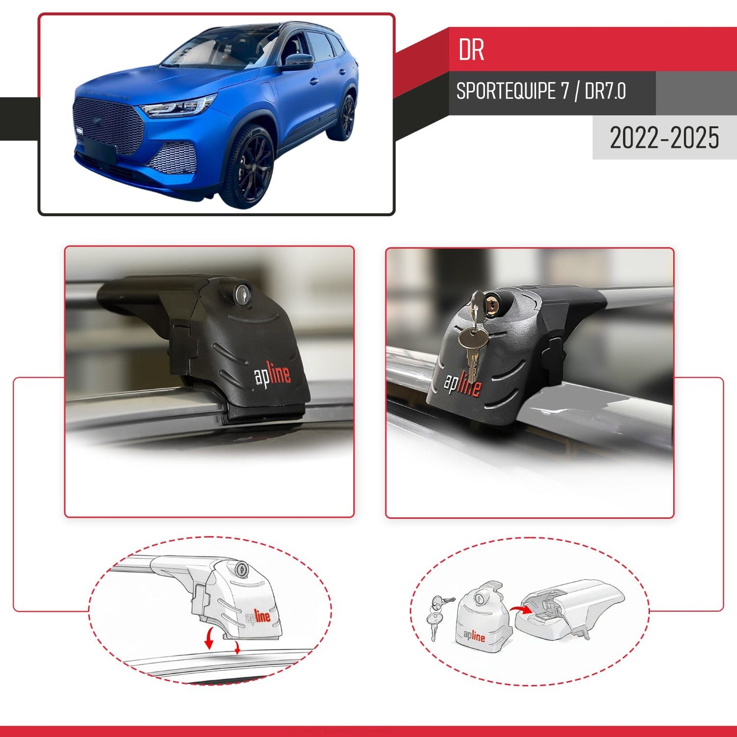 Compatible with DR 7.0 Sportequipe 7 (It) 2023-2025 ACE-2 Car Roof Rack Cross Bar Grey Aluminium 2 Bars