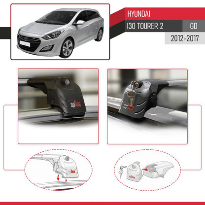 Compatible with Hyundai i30 2 (GD) Tourer 2012-2016 ACE-2 Car Roof Rack Cross Bar Grey Aluminium 2 Bars