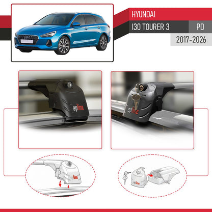Compatible with Hyundai i30 3 (PD) Tourer 2017-2025 ACE-2 Car Roof Rack Cross Bar Grey Aluminium 2 Bars