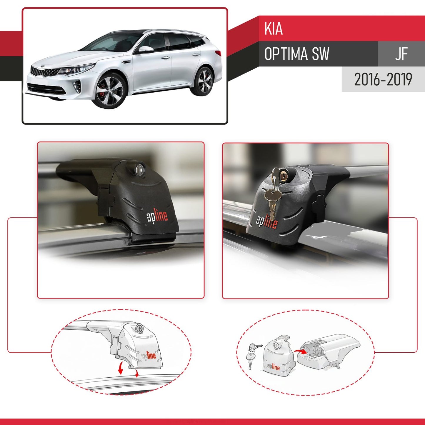 Compatible with Kia Optima (JF) SW 2016-2019 ACE-2 Car Roof Rack Cross Bar Grey Aluminium 2 Bars