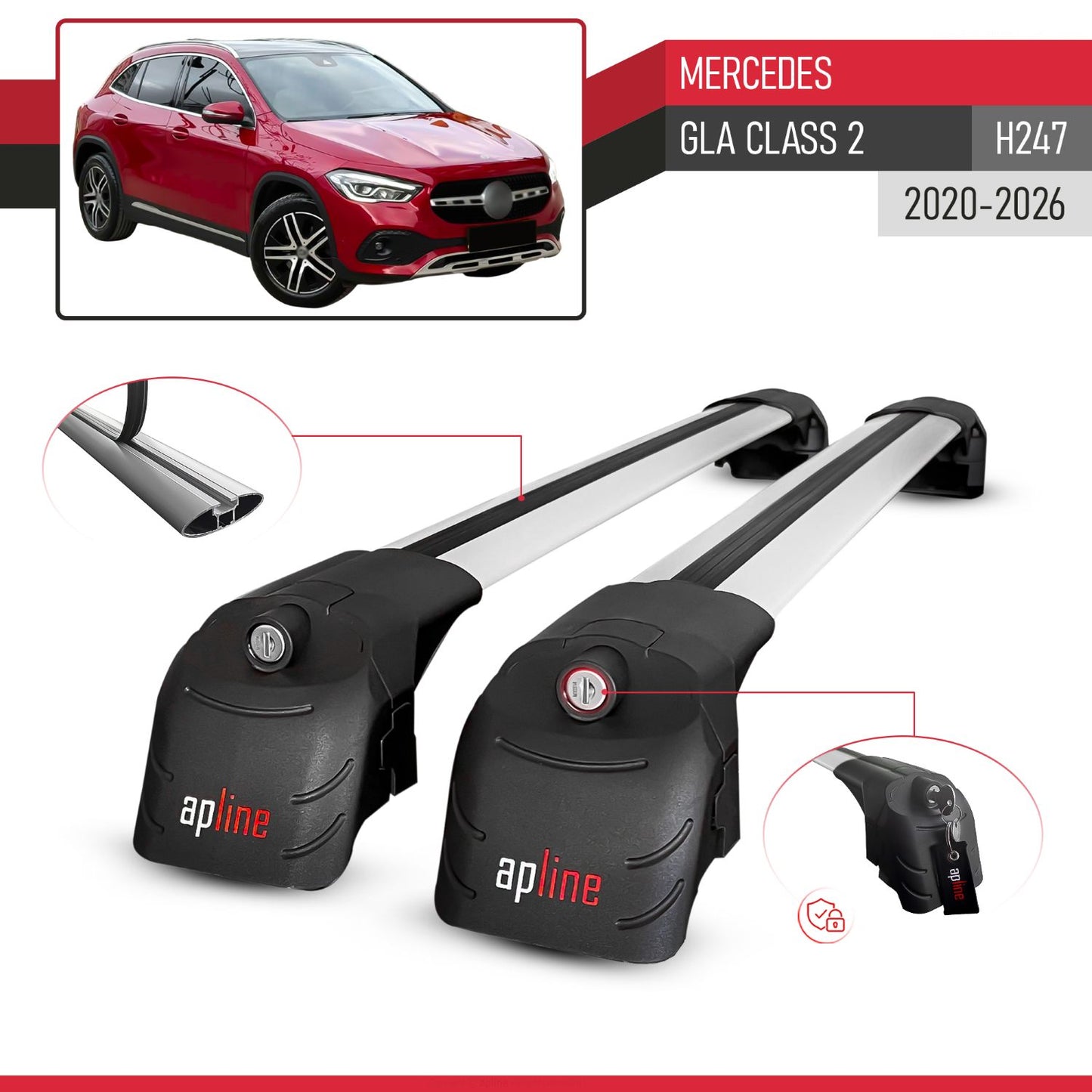 Compatible con Mercedes Clase GLA 2 (H247) 2020-2025 ACE-2 Barras de Techo Auto Portaequipajes Barras Transversales Gris Aluminio 2 Barras