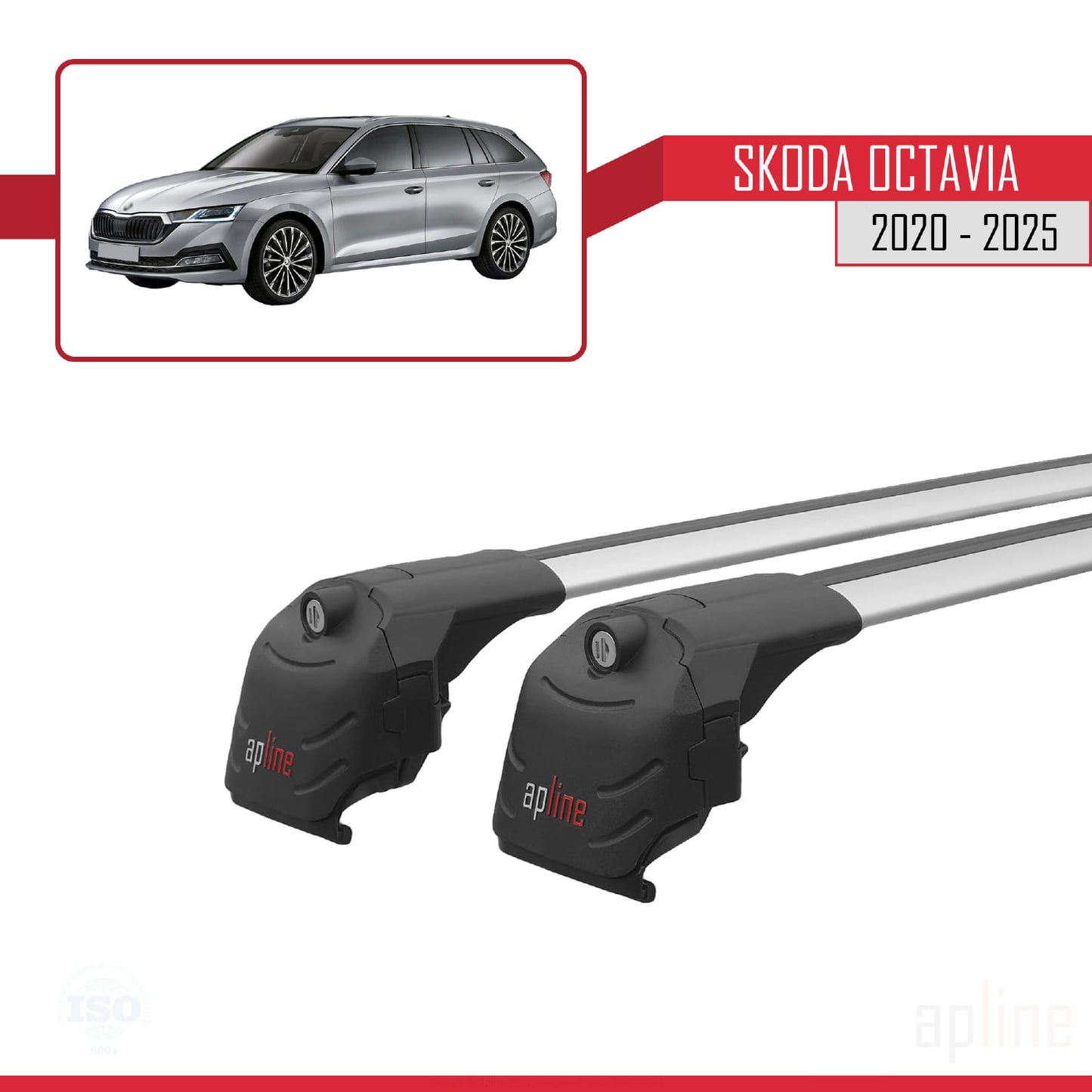 Compatible avec Skoda Octavia 4 (NX) 2020-2025 ACE-2 Barres de Toit Railing Porte-Bagages de Voiture Gris Aluminium 2 Barres