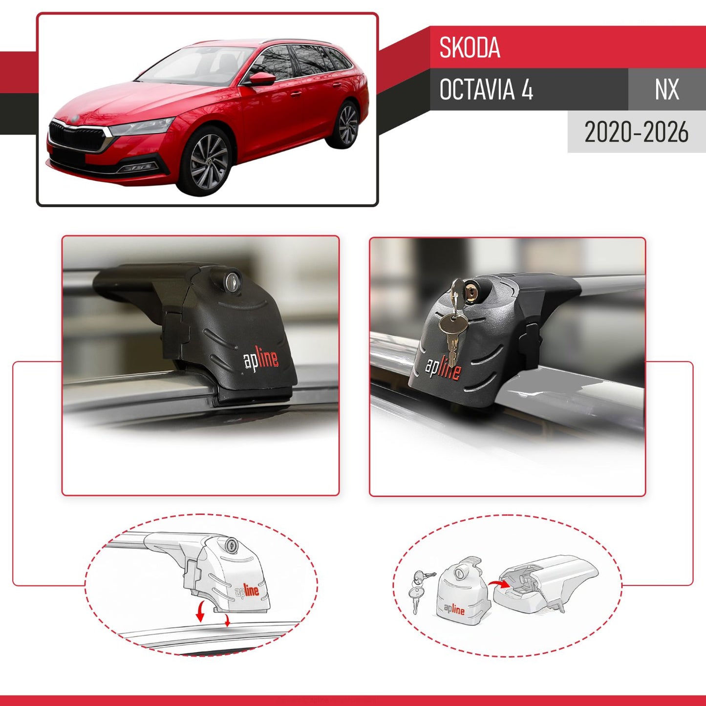 Compatible con Skoda Octavia 4 (NX) 2020-2025 ACE-2 Barras de Techo Auto Portaequipajes Barras Transversales Gris Aluminio 2 Barras