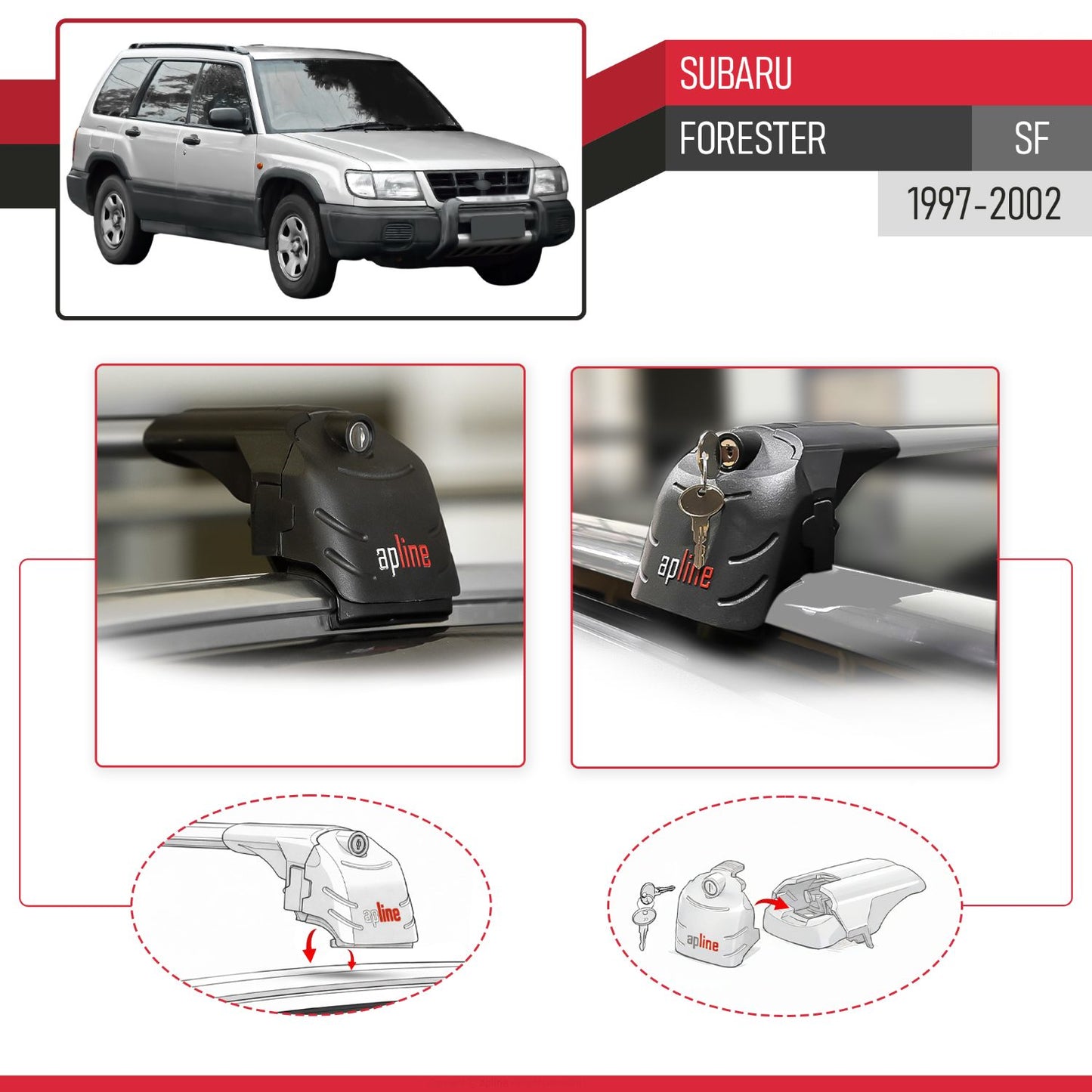 Compatible con Subaru Forester (SF) 1997-2002 ACE-2 Barras de Techo Auto Portaequipajes Barras Transversales Gris Aluminio 2 Barras