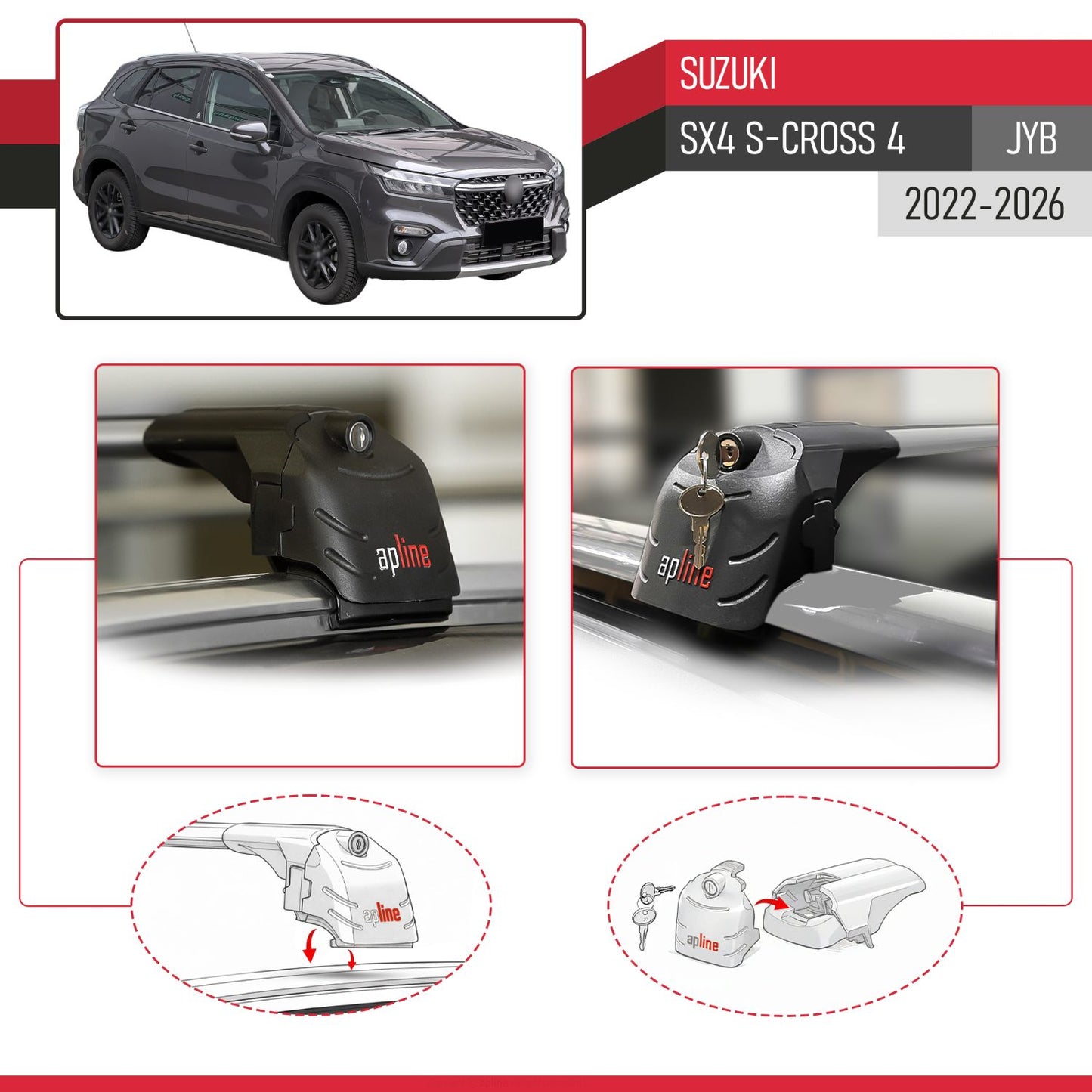 Compatible con Suzuki SX4 S-Cross 4 (JY) 2022-2025 ACE-2 Barras de Techo Auto Portaequipajes Barras Transversales Gris Aluminio 2 Barras