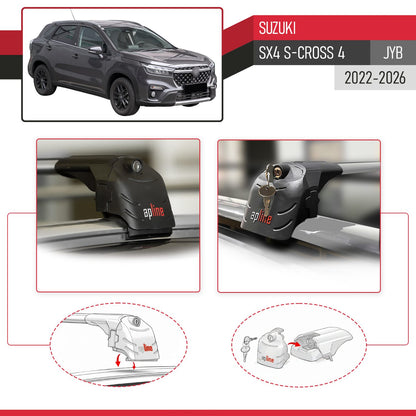 Compatible con Suzuki SX4 S-Cross 4 (JY) 2022-2025 ACE-2 Barras de Techo Auto Portaequipajes Barras Transversales Gris Aluminio 2 Barras