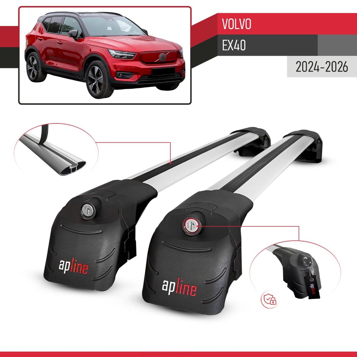 Compatible con Volvo XC40 (Elektrik) 2020-2025 ACE-2 Barras de Techo Auto Portaequipajes Barras Transversales Gris Aluminio 2 Barras
