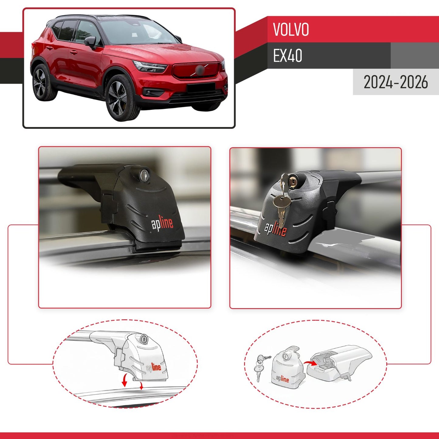 Compatible con Volvo XC40 (Elektrik) 2020-2025 ACE-2 Barras de Techo Auto Portaequipajes Barras Transversales Gris Aluminio 2 Barras