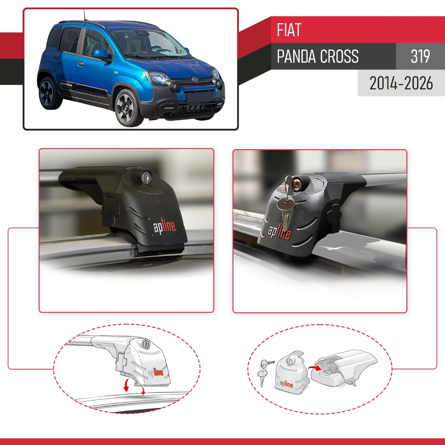 Compatible con Fiat Panda Cross 2014-2025 ACE-2 Barras de Techo Auto Portaequipajes Barras Transversales Gris Aluminio 2 Barras
