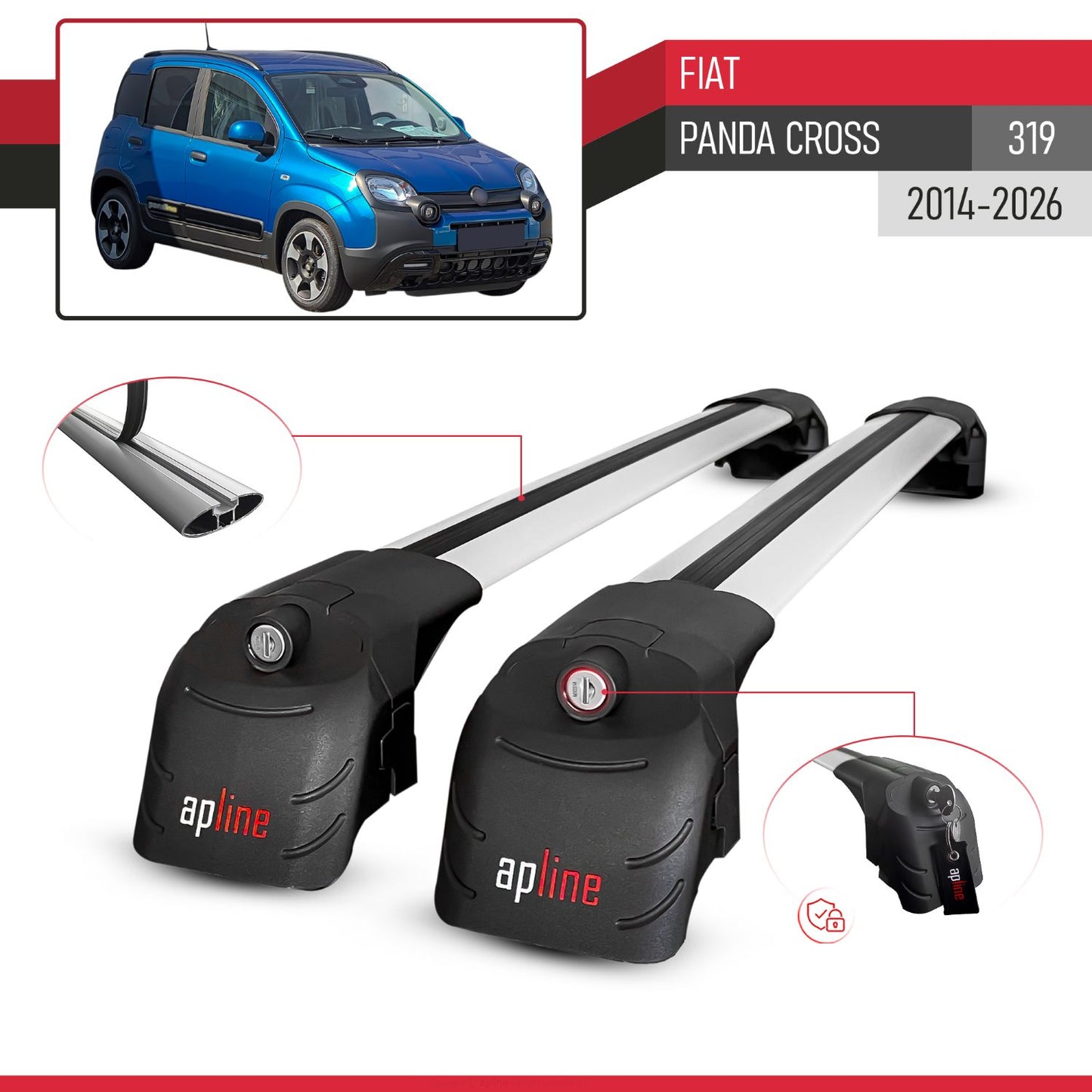 Compatible con Fiat Panda Cross 2014-2025 ACE-2 Barras de Techo Auto Portaequipajes Barras Transversales Gris Aluminio 2 Barras