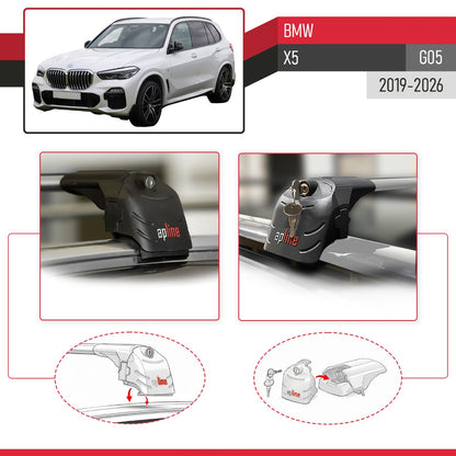 Compatible con BMW X5 (G05) 2019-2025 ACE-2 Barras de Techo Auto Portaequipajes Barras Transversales Gris Aluminio 2 Barras
