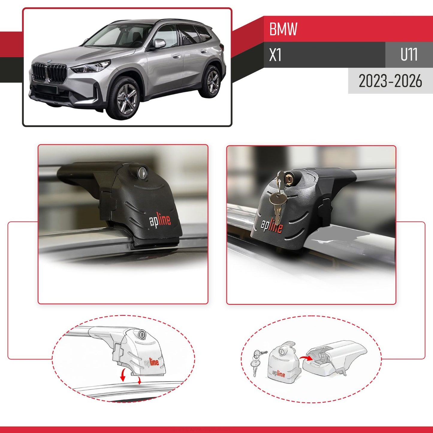 Compatible con BMW X1 (U11) 2023-2025 ACE-2 Barras de Techo Auto Portaequipajes Barras Transversales Gris Aluminio 2 Barras