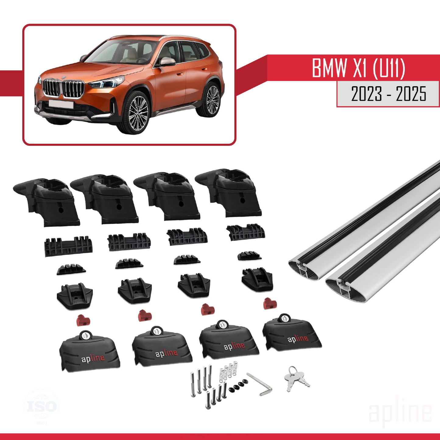 Kompatibel mit BMW X1 (U11) 2023-2025 ACE-2 Dachgepäckträger, Reling, Gepäckträger, graues Aluminium, 2 Stangen