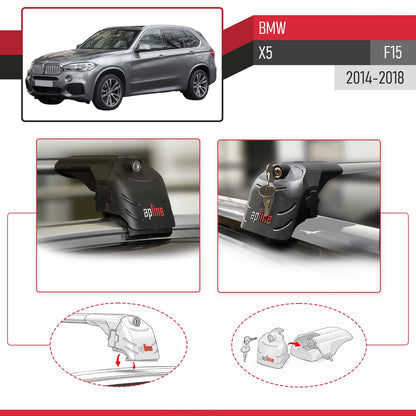 Compatible con BMW X5 (F15) 2014-2018 ACE-2 Barras de Techo Auto Portaequipajes Barras Transversales Gris Aluminio 2 Barras