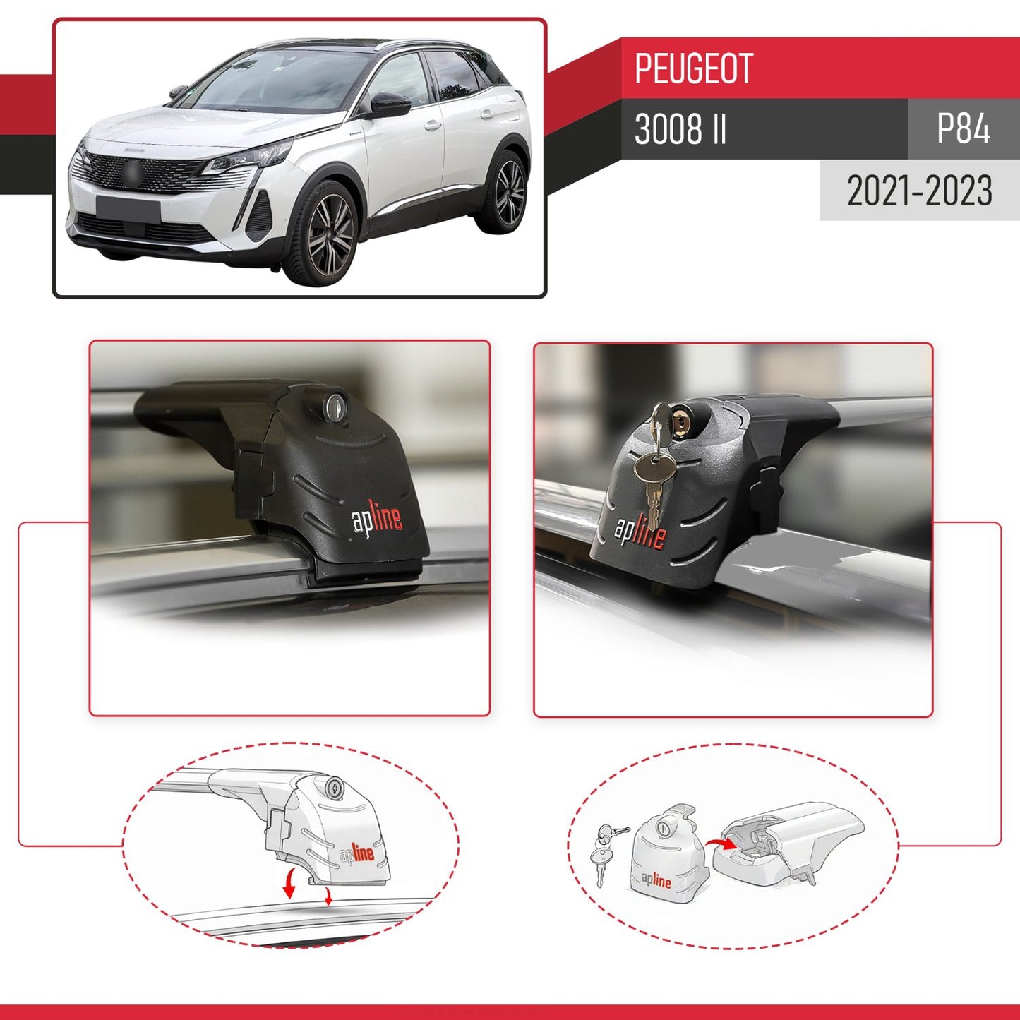 Compatible con Peugeot 3008 II (P84) Post-Facelift 2021-2023 ACE-2 Barras de Techo Auto Portaequipajes Barras Transversales Gris Aluminio 2 Barras