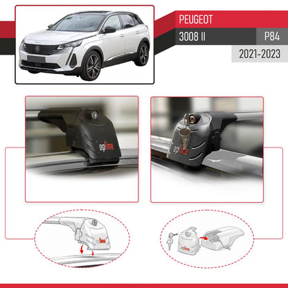 Compatible con Peugeot 3008 II (P84) Post-Facelift 2021-2023 ACE-2 Barras de Techo Auto Portaequipajes Barras Transversales Gris Aluminio 2 Barras